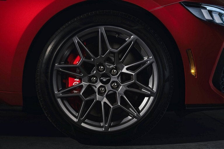 2024 Ford Mustang® model with a close-up of a wheel and brake caliper | Harbin Motor Company in Scottsboro AL